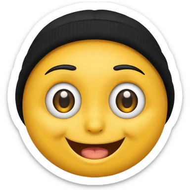 Emoji with black beanie hat pulled down to eyes sticker