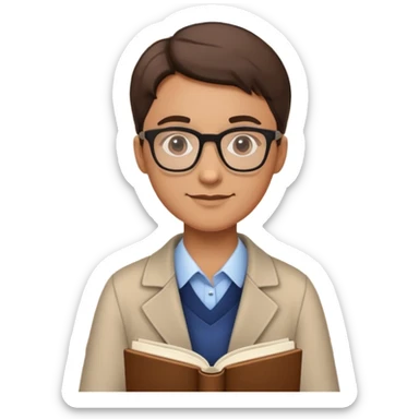 professional teacher with glasses and book sticker