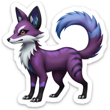  hyper-realistic cool edgy dark black purplish blackish edgy fantasy ethereal feline-vernid-sergal-monster-furret-Lycanroc-umbreon-fursona animal creature full body with intricate markings  sticker