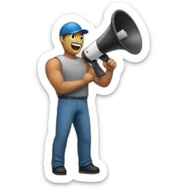 a man with a loudspeaker sticker