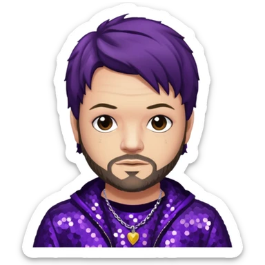 Bam Margera from Jackass with dark brown hair, dark purple sequin outfit sticker