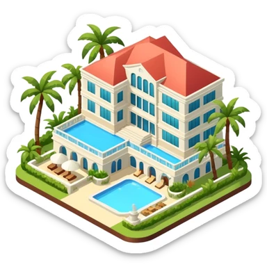 luxury tropical resort hotel, isometric exterior  sticker