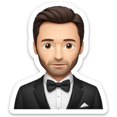 Hugh Jackman with suit with bow tie sticker