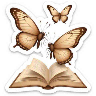 Beautiful brown butterflies fly out of an open beige book sticker