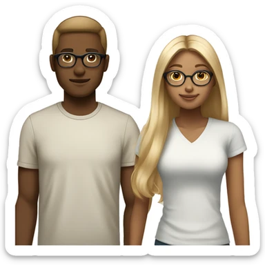 "A brown-skinned girl with straight brown hair standing next to her white-skinned boyfriend who has blonde hair and wears glasses." sticker