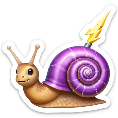 whimsical emoji of a snail with a glowing lightning bolt for a shell sticker
