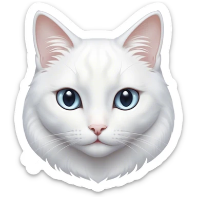 Cinematic Noble White Cat Portrait Emoji, Poised and stately, with a pristine, snow-white fur accented by delicate hints of silver, refined whiskers and a serene, focused gaze, simplified yet impeccably detailed, glowing with an ethereal radiance and timeless elegance, high shine, exuding calm intelligence and regal simplicity, soft glowing outline, capturing the essence of a noble white cat that radiates quiet majesty! sticker
