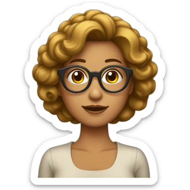 Mujer con pelo ondulado por los hombros y lentes redondos sticker