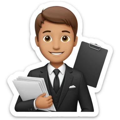 a man in a formal suit walks with papers in his hands sticker