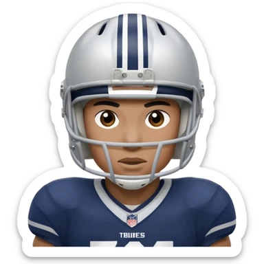 football player wearing white, silver, navy blue colors, and helmet should say 784 sticker