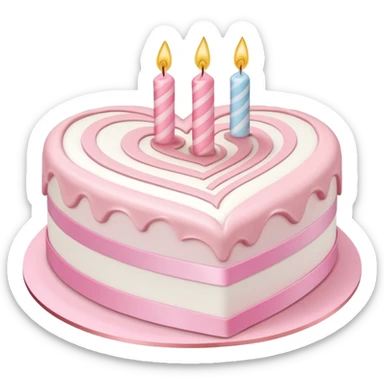 heart shaped birthday cake, pastel pink and white swirled, cute and simple, ribbon decoration, no candle sticker