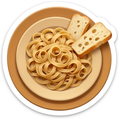 European cuisine humanless avatar in modern emoji-style illustration. Plate with pasta and bread, neutral warm colors, simple shapes, flat design, elegant and friendly. sticker