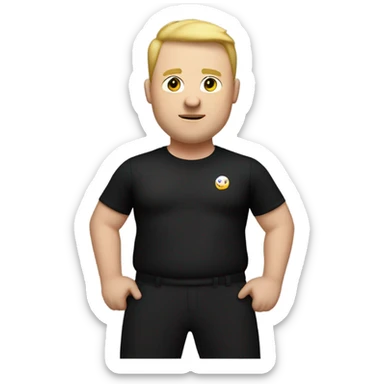 white fat man in sports black pants and black t-shirt, short hair sticker
