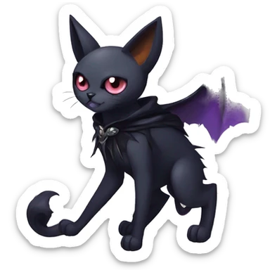   cool edgy beautiful anime-style ethereal dark-punk-themed animal vampiric cat-hybrid Fakemon with fangs and bat-wing-ears with a cape full body sticker