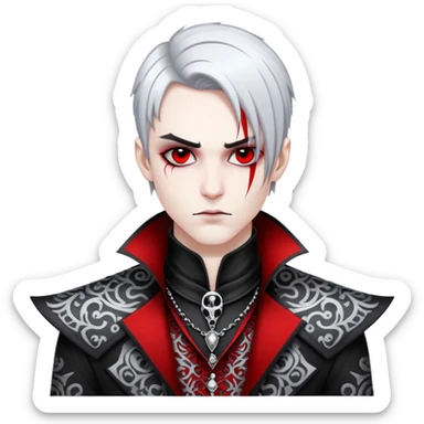 Dark evil Badass emo Goth red and white and black and silver villain, handsome, attractive, intricate patterns  sticker