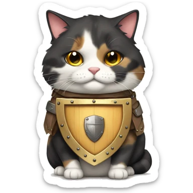 Fat calico cat with a shield  sticker
