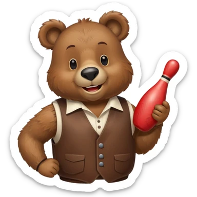 Orso con il gilet ed un birillo in mano  sticker