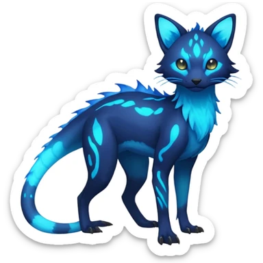 Rare realistic dark-neon glowing bioluminescent edgy badass epic pretty beautiful handsome gorgeous aesthetic colorful vibrant Vernid-Trico-species-Fakemon-creature by LiLaiRa, 4 legs, 1 tail, random markings, (full body) sticker