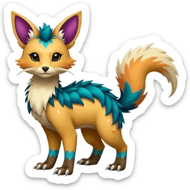 Beautiful pretty cool edgy elegant realistic Feral Rare Fantasy colorful vibrant Vernid-Trico-species-Fakemon-creature by LiLaiRa, random markings, tufted tail, tufted ears, full body sticker