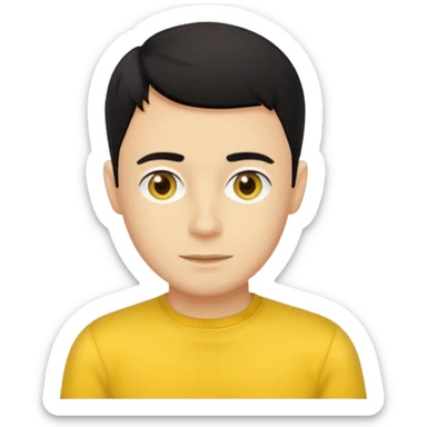 Greg Wiggle from the Wiggles with light skin, hazel eyes, black hair, yellow skivvy shirt sticker