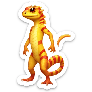 A Yellow Shiny Anthro-Scalie-Lizard-Reptile-Salamander-Fakémon with red stripes and orange frills Full Body sticker