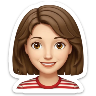 fair-skinned caucasian woman, 40s, chin-length rather wavy/unruly brown-ish hair with some white stripes (shaggy haircut), hazel eyes sticker