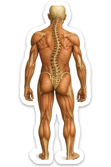 fai un immagine identica che riguarda un esercizio ma mettigli spina dorsale e muscoli in evidenza (anatomica) con colori naturali di un corpo umano. falla iperrealistica anatomica in 4k con spina dorsale storta in evidenza sticker