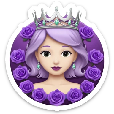 Purple rose flower, silver circle plaque, silver tiara sticker