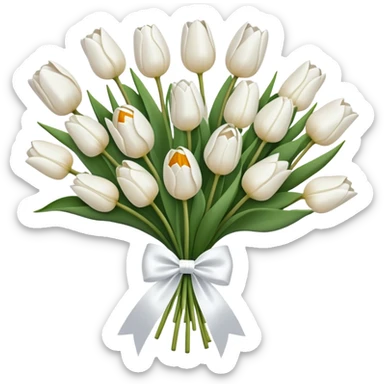 white tulip bouquet with a white bow holding the flowers together sticker