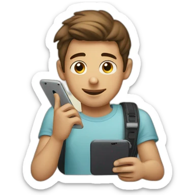 Illustrate a the essence of a boy absorbed in his mobile device, conveying a mix of fascination and enthusiasm. sticker