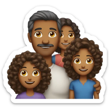 indian family with one dad and one son straight hair and one mom and one daughter curly hair sticker