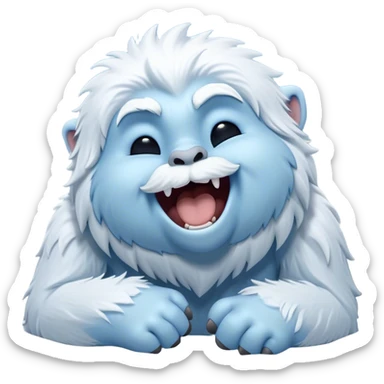 Cinematic Cute Yawning Yeti Portrait Emoji, with a charming, fluffy, snow-dusted figure in gentle whites and cool blues, head tilting back in a wide, endearing yawn with softly closed, peaceful eyes and a content little smile, simplified yet irresistibly adorable, highly detailed with a soft, frosty glow and outline capturing the serene slumber of a yeti! sticker