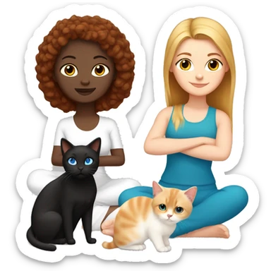 Yoga White girl with black air blue eyes and one red cat and one birman cat sticker