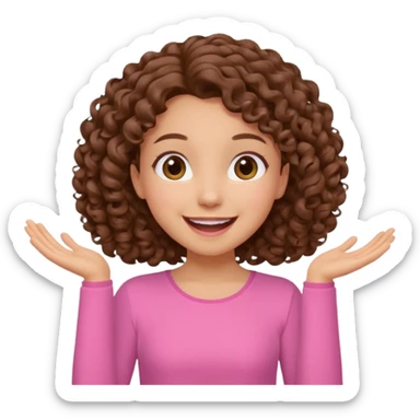 fun cute loud popular pretty girl modest curly brown hair pink top excited sticker