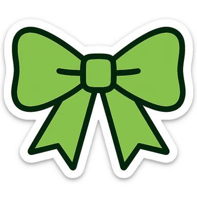 Bow icon in a brighter, more vibrant green color, minimal style with soft edges, no background. sticker