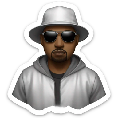 Kanye west wearing an aldies hat with hazmat clothes on sticker