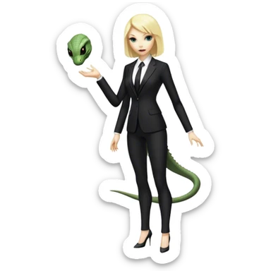a blonde reptilian alien woman as men in black, full body, full figure sticker