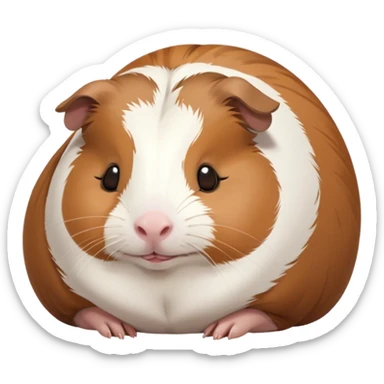 Meme-Worthy Cute Sleeping Brown and White Banded Guinea Pig Portrait Emoji, Head resting peacefully with a contented smile, showcasing a delightfully chubby build and a luxuriously soft banded fur of brown and white, eyes shut in a serene, cozy nap, Simplified yet hilariously adorable features, highly detailed, glowing with a soft, drowsy light, high shine, relaxed and utterly lovable, stylized with an air of playful laziness, bright and heartwarming, soft glowing outline, capturing the essence of a comically sleepy guinea pig, so meme-worthy it feels like it could instantly become the next viral sensation of adorable slumber! sticker