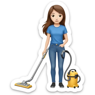 beautiful girl with long brown hair cleaning and vacuuming sticker