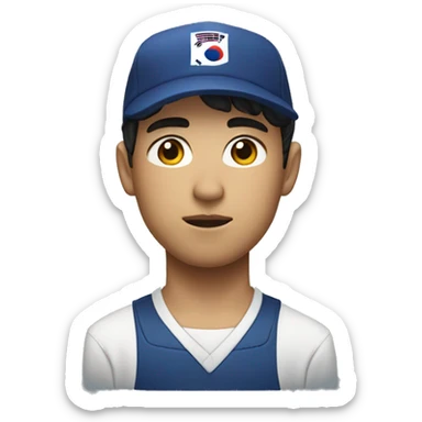 young guy with small wavy hair korean race suit with side profile and hat being serious sticker