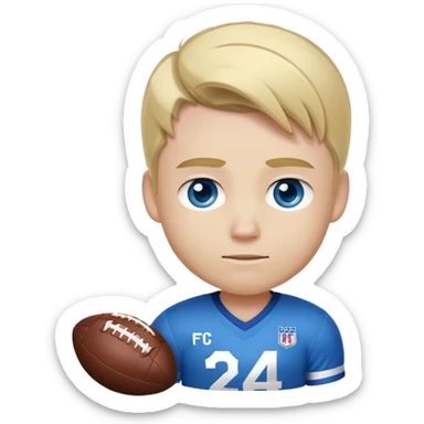 A football player with blond hair, white skin, and blue eyes, with the number 24 on his jersey sticker