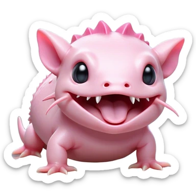 Cinematic Cute Yawning Axolotl Portrait Emoji, Head tilted slightly with a dramatic, wide-open yawn, showcasing smooth, pale pink skin with softly drooping feathery gills, eyes barely open in drowsy contentment, Simplified yet irresistibly adorable features, highly detailed, glowing with a soft, cozy glow, high shine, relaxed yet expressive, stylized with a touch of whimsy, bright and endearing, soft glowing outline, capturing the essence of a sleepy yet affectionate aquatic creature, so drowsy it feels like it could stretch out of the screen and curl up for a nap! sticker