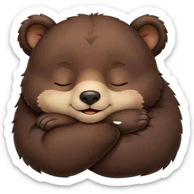 Meme-Worthy Cute Sleeping bear cub Portrait Emoji, Head resting peacefully with a contented smile, showcasing a massive, robust build and a luxuriously soft dark brown fur, eyes shut in a serene, restful nap, Simplified yet hilariously adorable features, highly detailed, glowing with a soft, drowsy light, high shine, relaxed and utterly lovable, stylized with an air of playful laziness, bright and heartwarming, soft glowing outline, capturing the essence of a comically sleepy bear cub, so meme-worthy it feels like it could instantly become the next viral sensation of adorable slumber! sticker