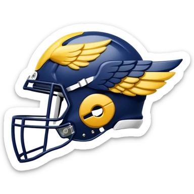Navy blue football helmet with maize “winged” design sticker