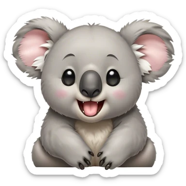 Cinematic Cute Yawning Koala Portrait Emoji, Head tilted slightly with a dramatic, wide-open yawn, showcasing a soft, downy grey fur with drooping ears and round eyes barely open in drowsy contentment, Simplified yet irresistibly adorable features, highly detailed, glowing with a soft, cozy glow, high shine, relaxed yet expressive, stylized with a touch of gentle whimsy, bright and endearing, soft glowing outline, capturing the essence of a sleepy yet affectionate koala, so drowsy it feels like it could stretch out of the screen and curl up for a nap! sticker