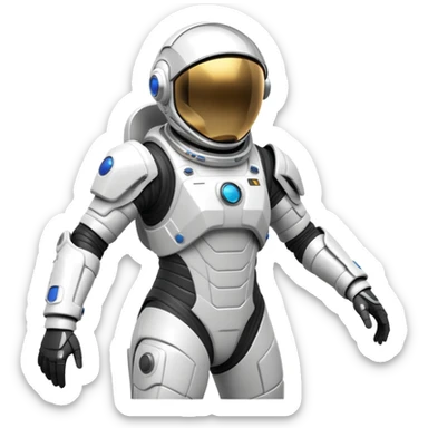 Futuristic astronaut in a high-tech spacesuit, sleek helmet with reflective visor, detailed sci-fi armor, heroic silhouette, dynamic diagonal motion lines sticker