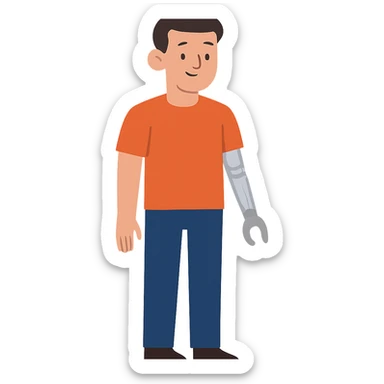 flat toon style man with a visible physical disability, such as a prosthetic arm sticker