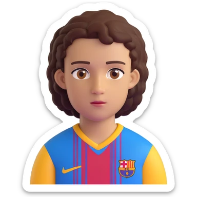 avatar of a young footballer inspired by Lamine Yamal, blue and red striped Barcelona kit, youthful features, short curly hair, brown eyes, confident expression sticker