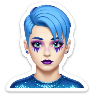 blue hair drag king fabulous makeup with glitter sticker