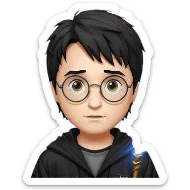 Draw Harry Potter with round glasses, messy black hair, Hogwarts robe & lightning scar on his forehead. sticker